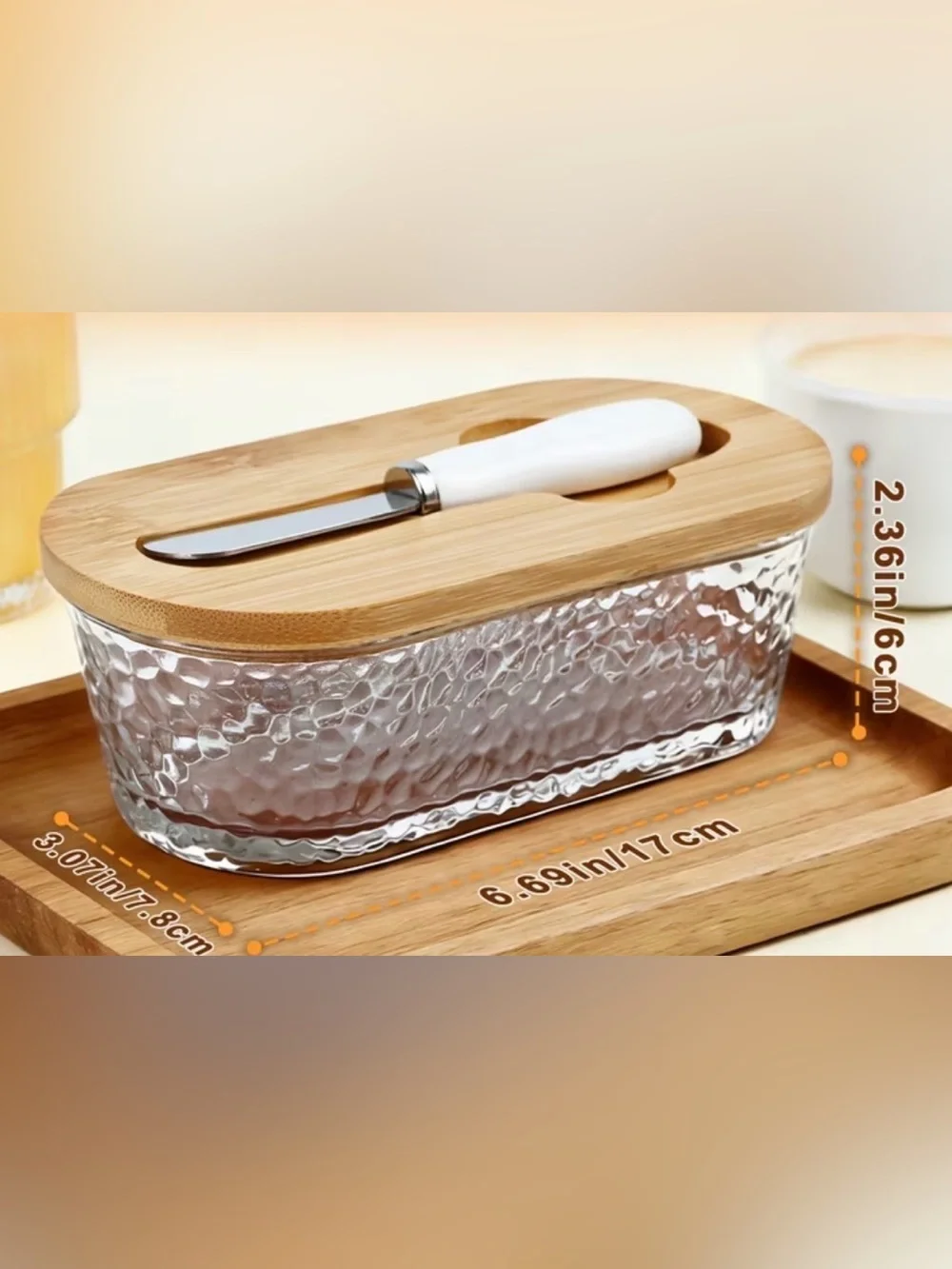 Amazon Bamboo-Lidded Glass Butter Dish with Ceramic Stainless Spreader